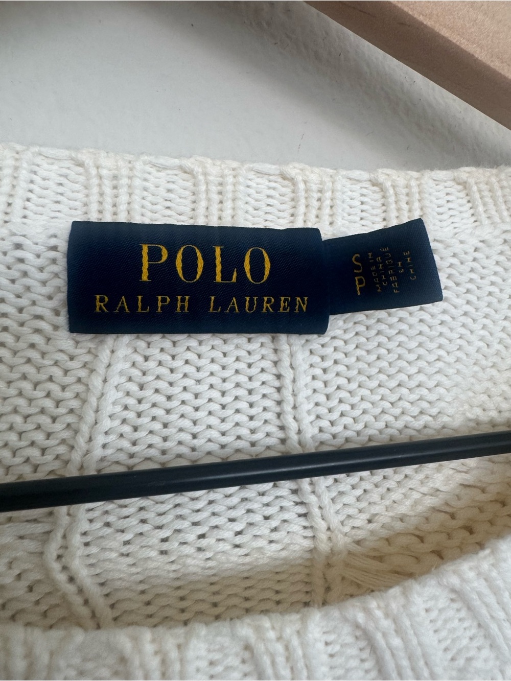 Polo by Ralph Lauren Cream Cable Knit Cotton Sweater Pony Logo Preppy Small - Picture 5 of 11